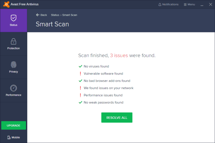 Results of an Avast Smart Scan