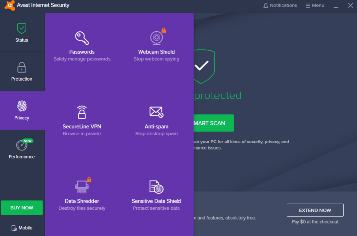 Avast Internet Security Privacy Features