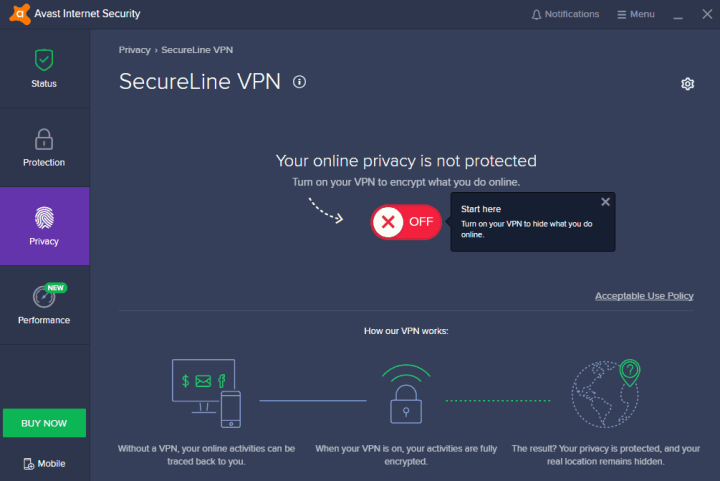 Avast Internet Security Secure Line VPN