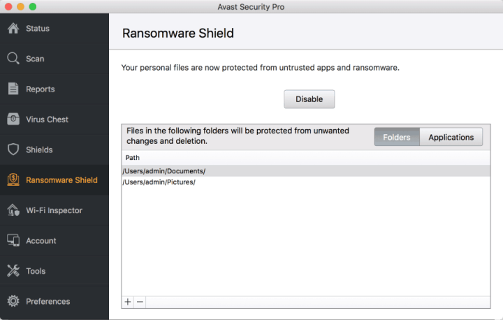 Ransomware Shield in Avast Security for Mac