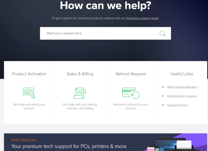 Support Page for Avast Users