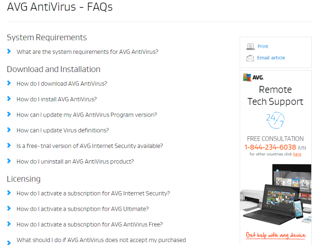 FAQ for AVG AntiVirus FREE