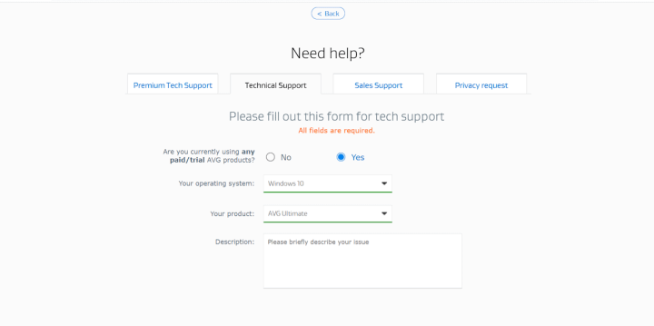 AVG Support Form