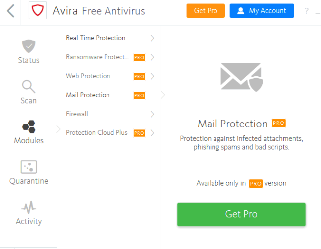 Email protection for Avira Free Antivirus