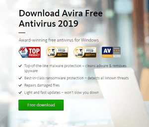 Homepage of Avira Free Antivirus