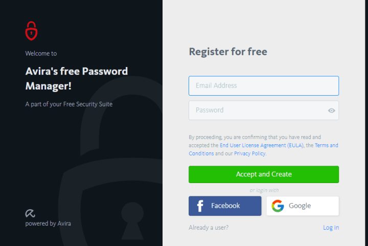 Avira's Free Antivirus password manager