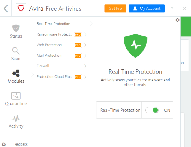Real time protection for Avira Free Antivirus