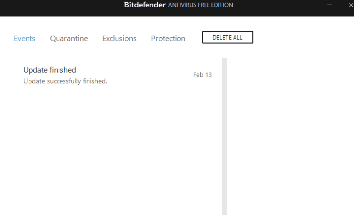Events with Bitdefender Antivirus Free Edition