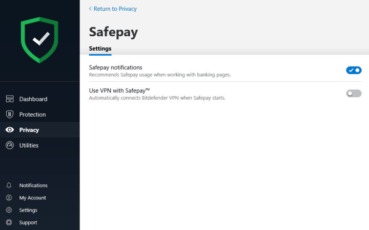 Safepay feature of Bitdefender Antivirus Plus