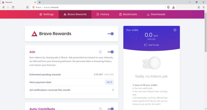 Brave Browser Rewards Page Account
