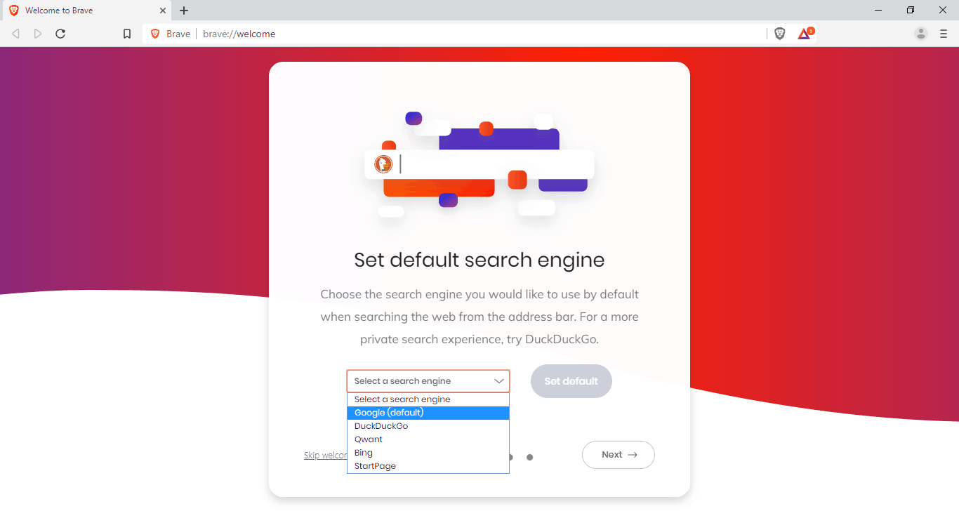 brave browser preferences search engine