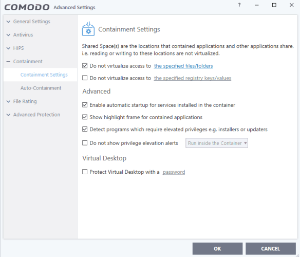 Containment feature with Comodo Free Antivirus