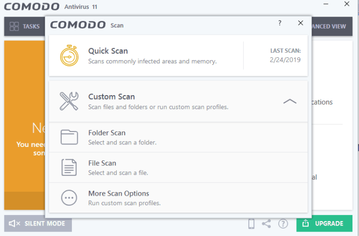 Custom scan with Comodo Free Antivirus