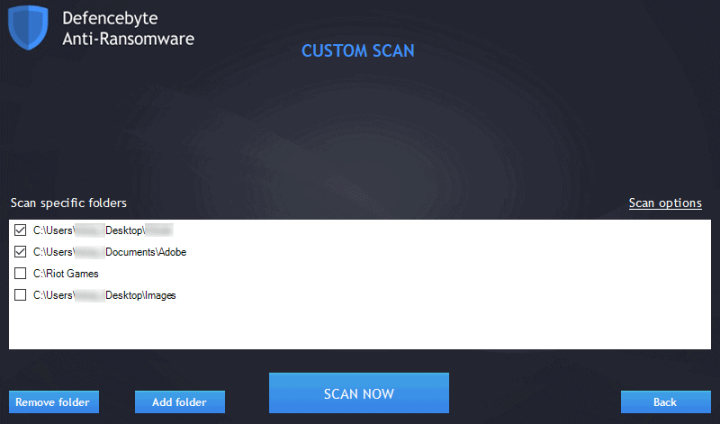Defencebyte Anti-Ransomware Custom Scan