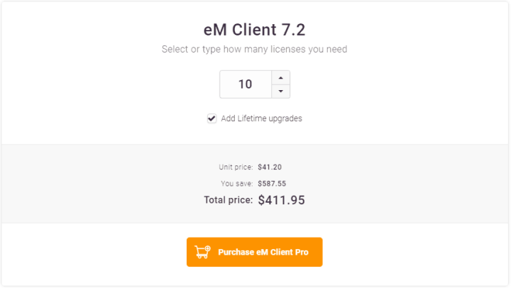 eM Client price for ten licenses