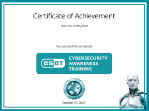 ESET Cybersecurity Awareness Training Certificate