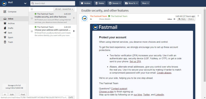 Fastmail browser interface