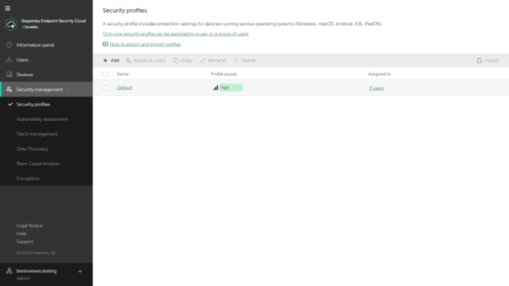 Kaspersky Endpoint Security Cloud Plus Security Profiles