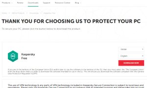 Kaspersky Free Anti-Virus homepage