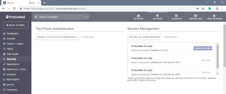 ProtonMail Security Settings
