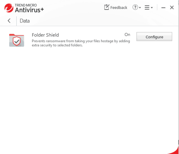 Folder shield with Trend Micro Antivirus+ Security