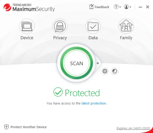 Trend Micro Maximum Security Client Main Page