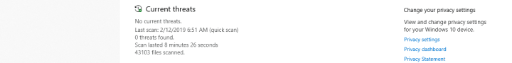 Scan results of Windows Defender Antivirus